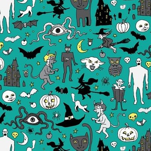 Retro Halloween - teal and grey