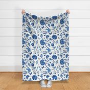Willow pattern floral - blue and white  - Large scale