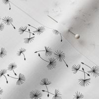 Floral with Black and White Hand-Drawn Dandelion Seeds