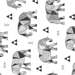 Elephants Geometric with Triangles Black&White Grey Rotated 