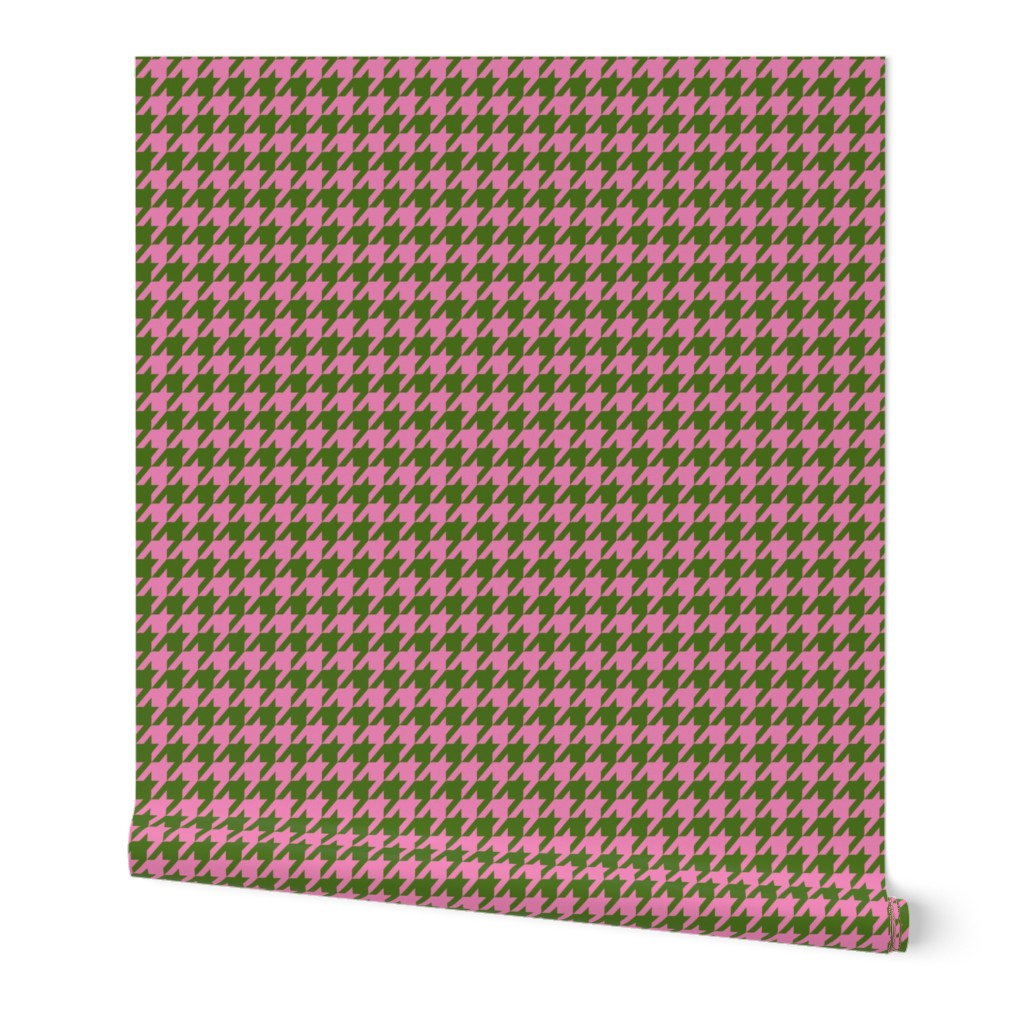 Houndstooth Army Green and Peony Pink