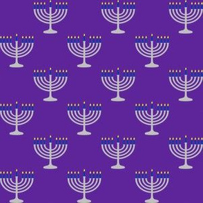 One Inch Matte Silver and Blue Menorahs on Purple