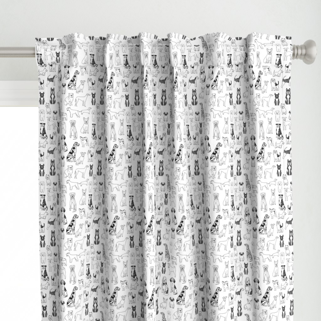 dogs // black and white hand Curtain Panel | Spoonflower