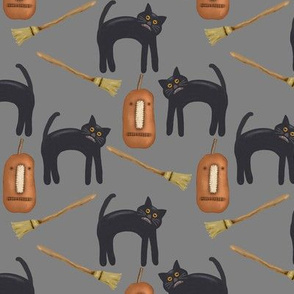 Halloween Black Cats and Brooms