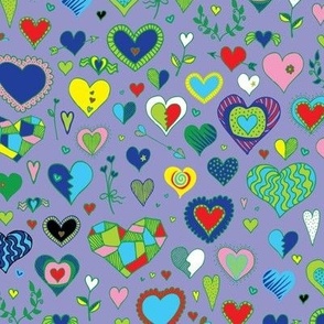 Hearts - Multicolored on blue - medium