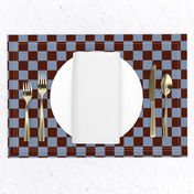 JP3 - Large -  Checkerboard of One Inch Squares in Rusty Brown and Slate Blue Pastel