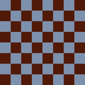 JP3 - Large -  Checkerboard of One Inch Squares in Rusty Brown and Slate Blue Pastel
