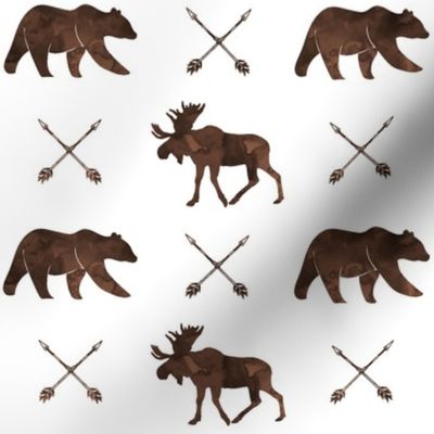 moose, bear, and arrows  || watercolor brown