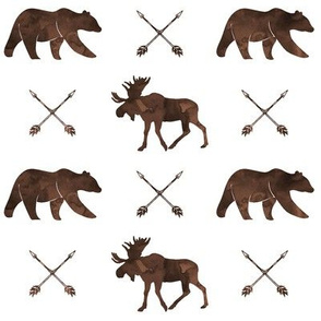 moose, bear, and arrows  || watercolor brown