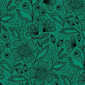 Floral lace (black on green)
