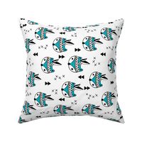 Cool geometric Scandinavian winter style indian summer animals little baby fox blue white rotated flipped