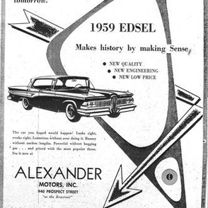 1959 Edsel arrows ad from Alexander Motors in black