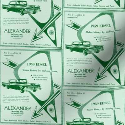 1959 Edsel arrows ad from Alexander Motors in greens
