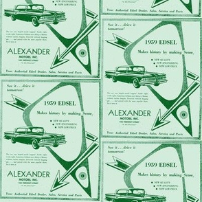 1959 Edsel arrows ad from Alexander Motors in greens