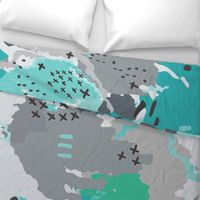 Jessee's Abstract Experiment #001 : Teal & Grey & Extra Large