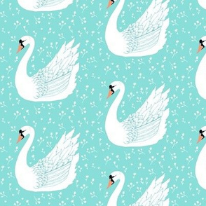 SWAN in aqua with white flowers