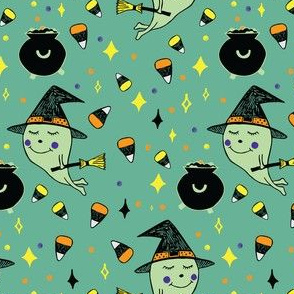 Cute Witch and Couldron with Candy Corn