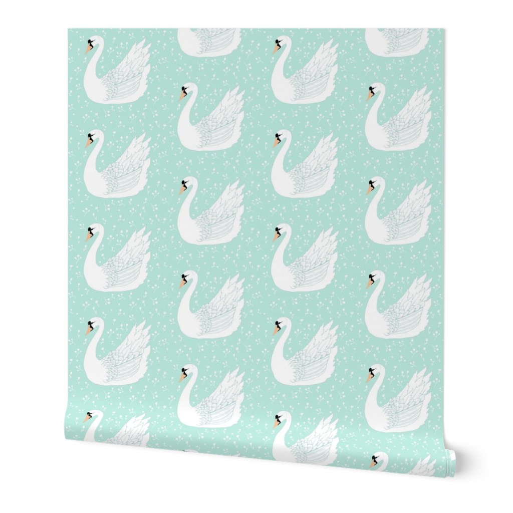 SWAN on seafoam and white floral