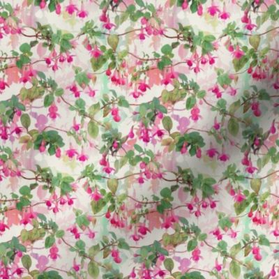 Rainbow Fuchsia Floral Painted Pattern Small Print