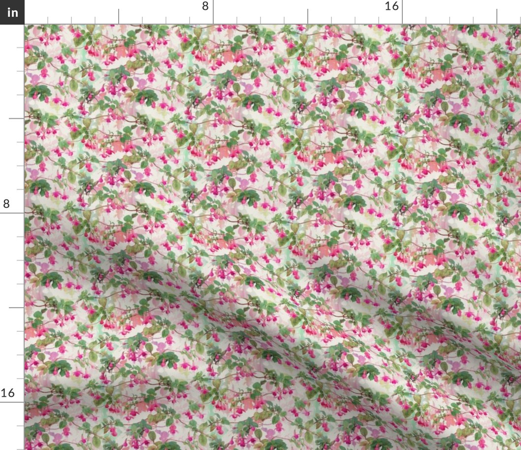 Rainbow Fuchsia Floral Painted Pattern Small Print