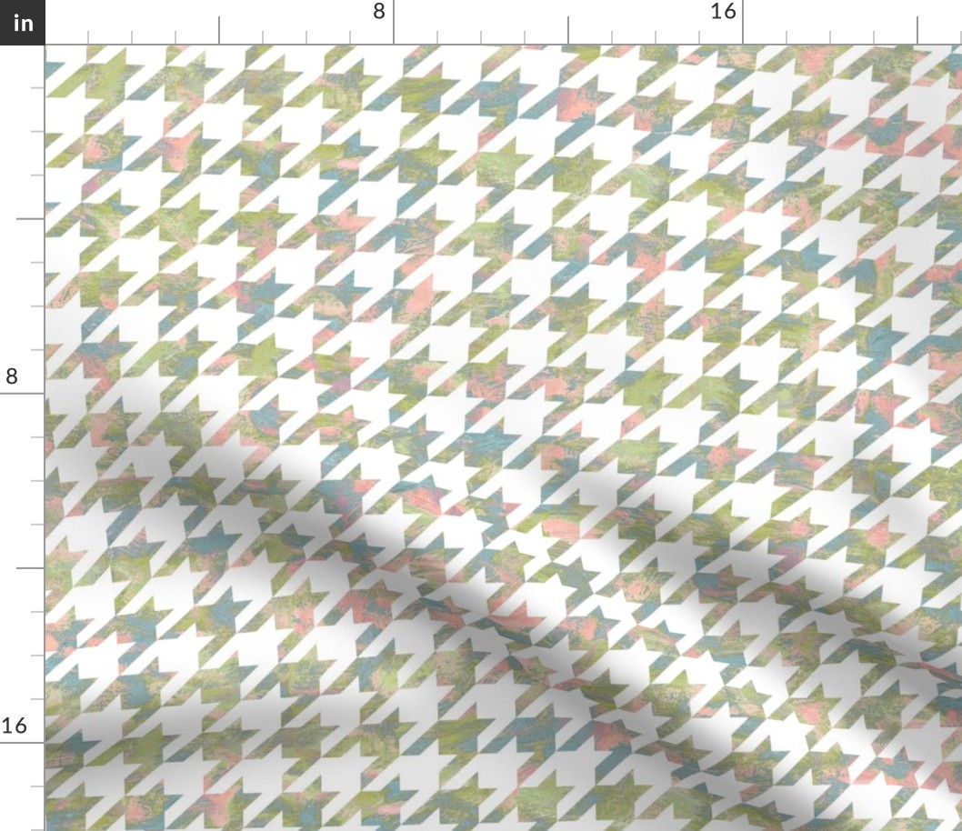 paint swirl houndstooth - olive, blue and pink