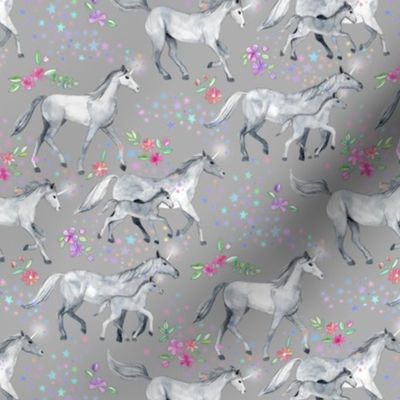 Tiny Unicorns and Stars on Soft Grey