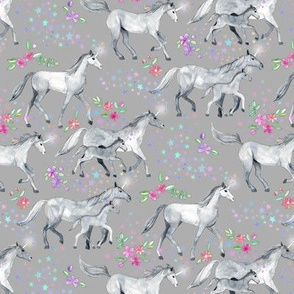 Tiny Unicorns and Stars on Soft Grey