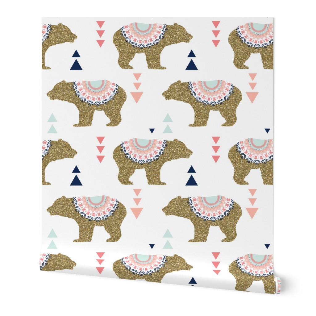 Gold Glitter Bears + Triangles in Blush Pink + Coral + Navy  + Aqua Mist 