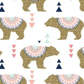 Gold Glitter Bears + Triangles in Blush Pink + Coral + Navy  + Aqua Mist 