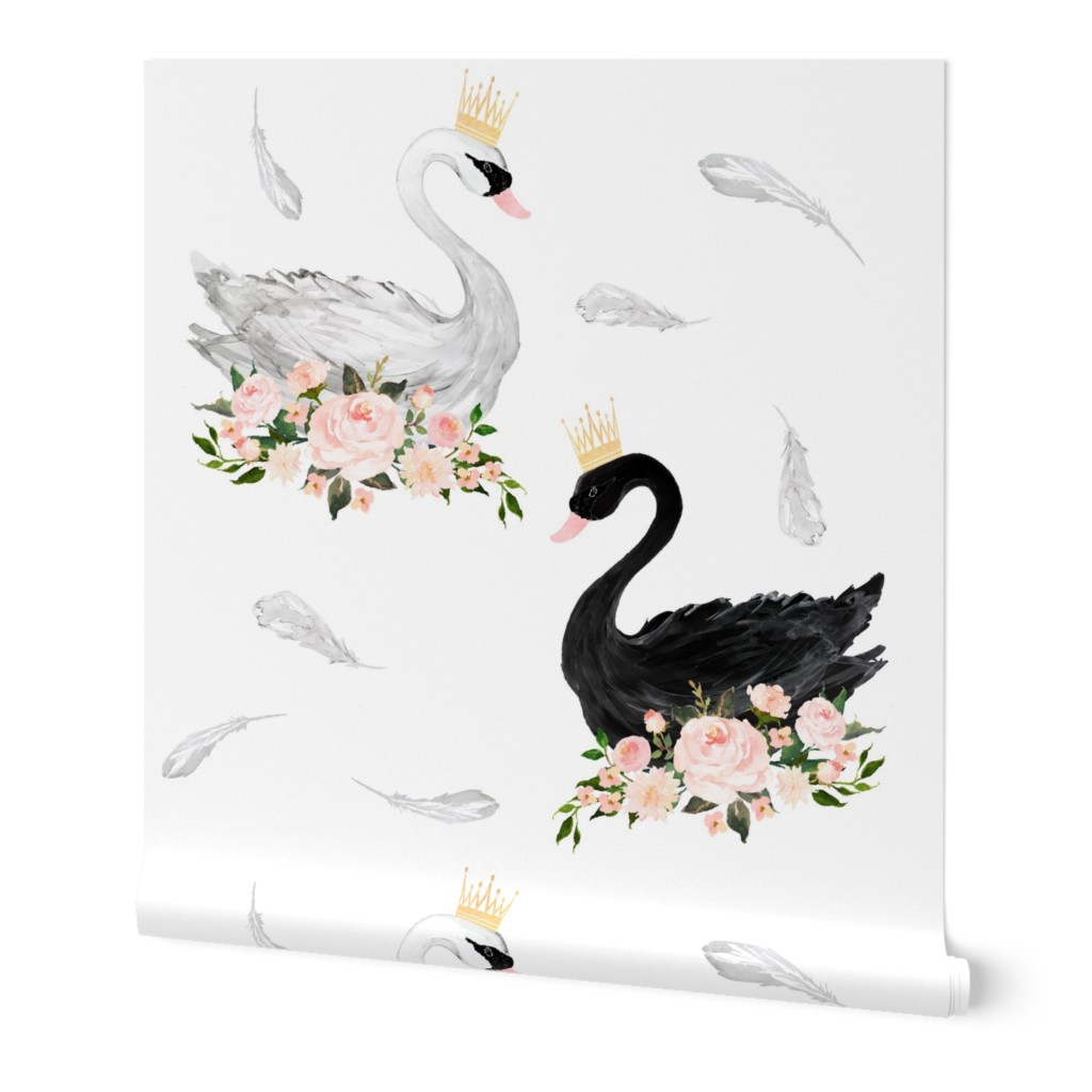 7" Black & White Swan with Feathers 