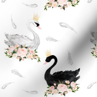 7" Black & White Swan with Feathers 