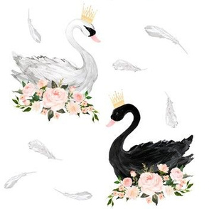 7" Black & White Swan with Feathers 