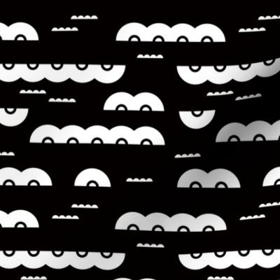 Abstract water and clouds soft scandinavian fabric design in black and white