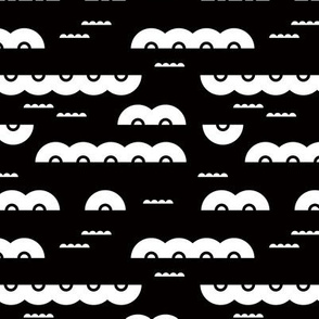 Abstract water and clouds soft scandinavian fabric design in black and white