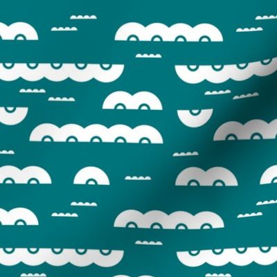 Abstract water and clouds soft scandinavian fabric design in teal