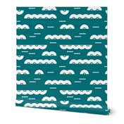 Abstract water and clouds soft scandinavian fabric design in teal