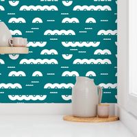 Abstract water and clouds soft scandinavian fabric design in teal