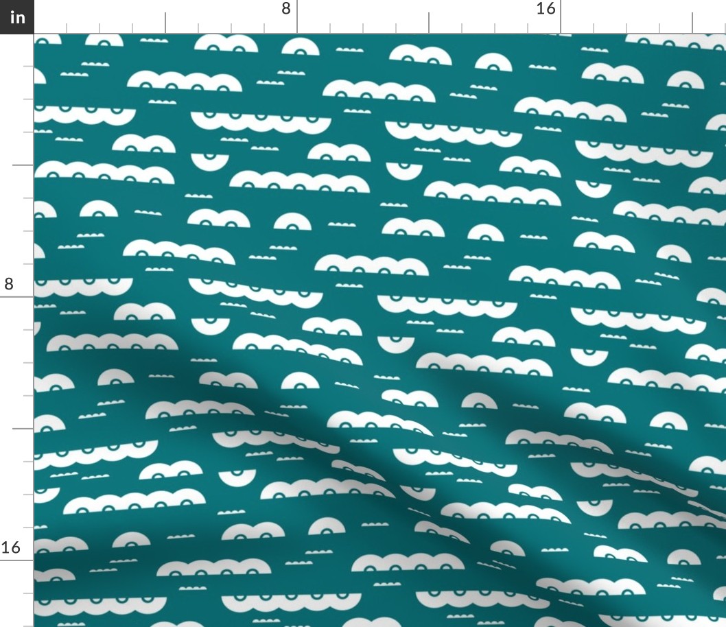 Abstract water and clouds soft scandinavian fabric design in teal