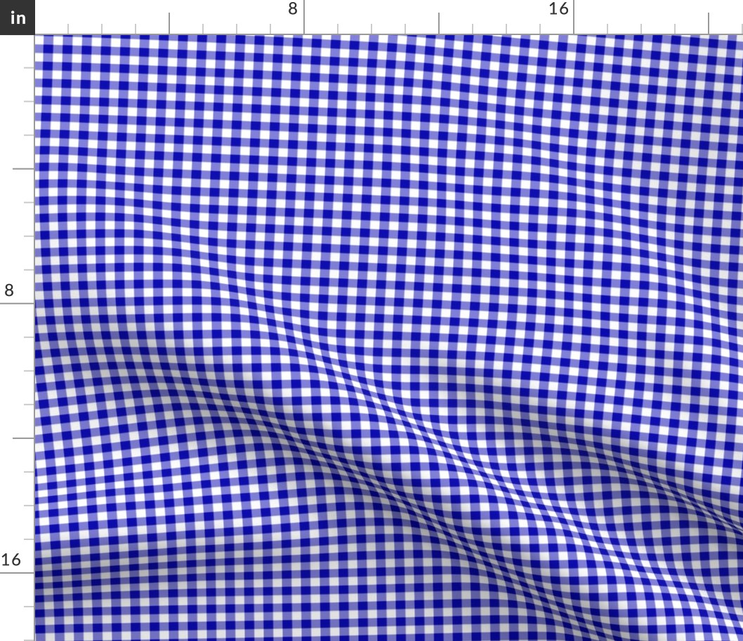 cobalt blue and white gingham, 1/4" squares 