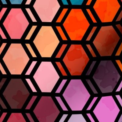 stained glass fractured hexagons