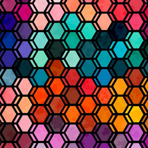 stained glass fractured hexagons