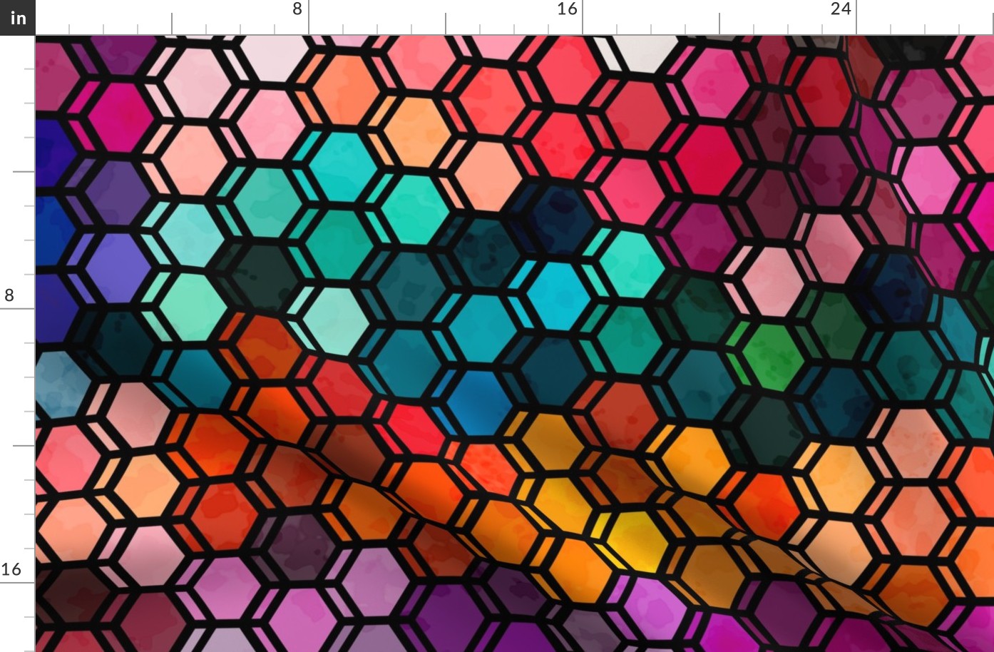 stained glass fractured hexagons