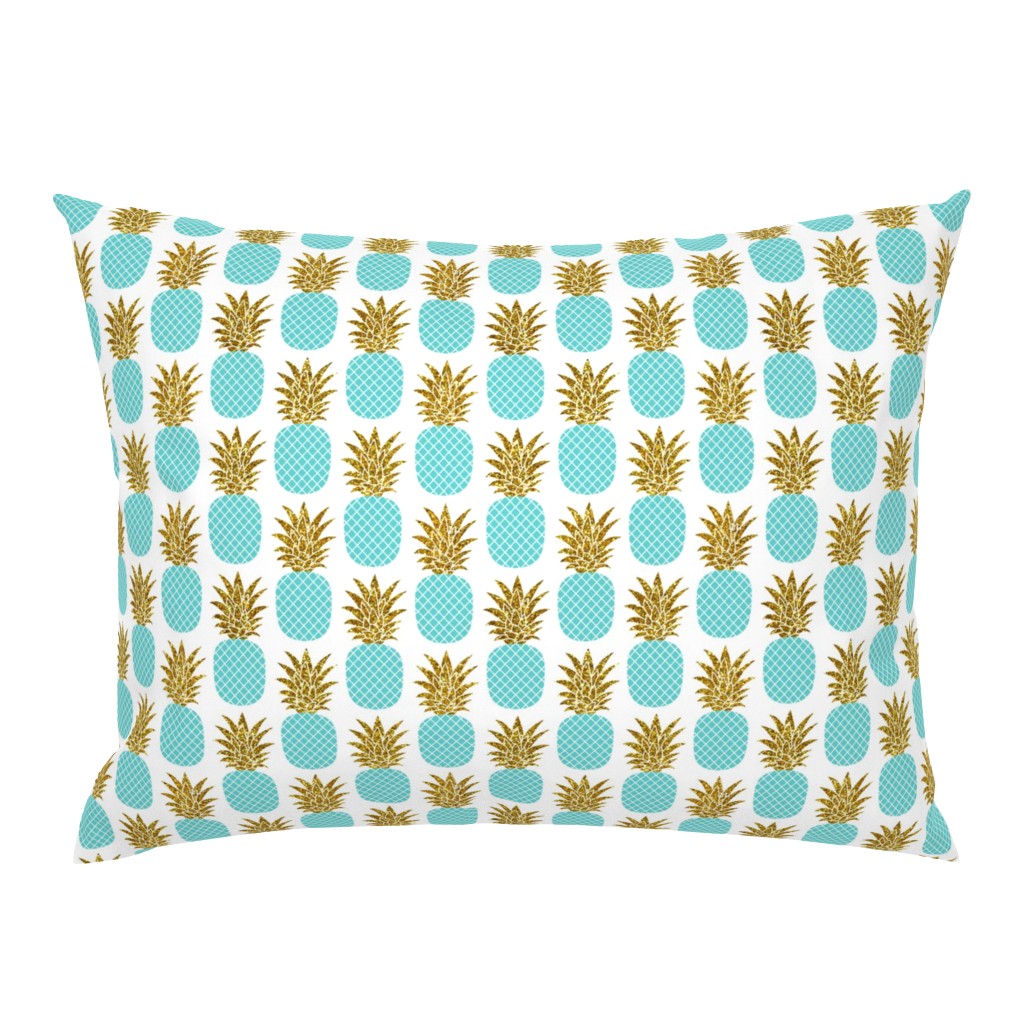 gold glitter pineapples – gold and turquoise on white, small. pineapples faux gold imitation tropical white background hot summer fruits shimmering metal effect texture fabric wallpaper giftwrap