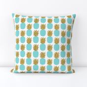 gold glitter pineapples – gold and turquoise on white, small. pineapples faux gold imitation tropical white background hot summer fruits shimmering metal effect texture fabric wallpaper giftwrap