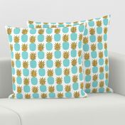 gold glitter pineapples – gold and turquoise on white, small. pineapples faux gold imitation tropical white background hot summer fruits shimmering metal effect texture fabric wallpaper giftwrap