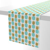 gold glitter pineapples – gold and turquoise on white, small. pineapples faux gold imitation tropical white background hot summer fruits shimmering metal effect texture fabric wallpaper giftwrap