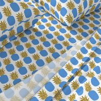 gold glitter pineapples – gold and cobalt on white, small. pineapples faux gold imitation tropical white background hot summer fruits shimmering metal effect texture fabric wallpaper giftwrap