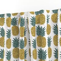 gold glitter pineapples – gold and jungle green on white, medium. pineapples faux gold imitation tropical white background hot summer fruits shimmering metal effect texture fabric wallpaper giftwrap