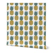 gold glitter pineapples – gold and jungle green on white, medium. pineapples faux gold imitation tropical white background hot summer fruits shimmering metal effect texture fabric wallpaper giftwrap