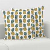 gold glitter pineapples – gold and jungle green on white, medium. pineapples faux gold imitation tropical white background hot summer fruits shimmering metal effect texture fabric wallpaper giftwrap